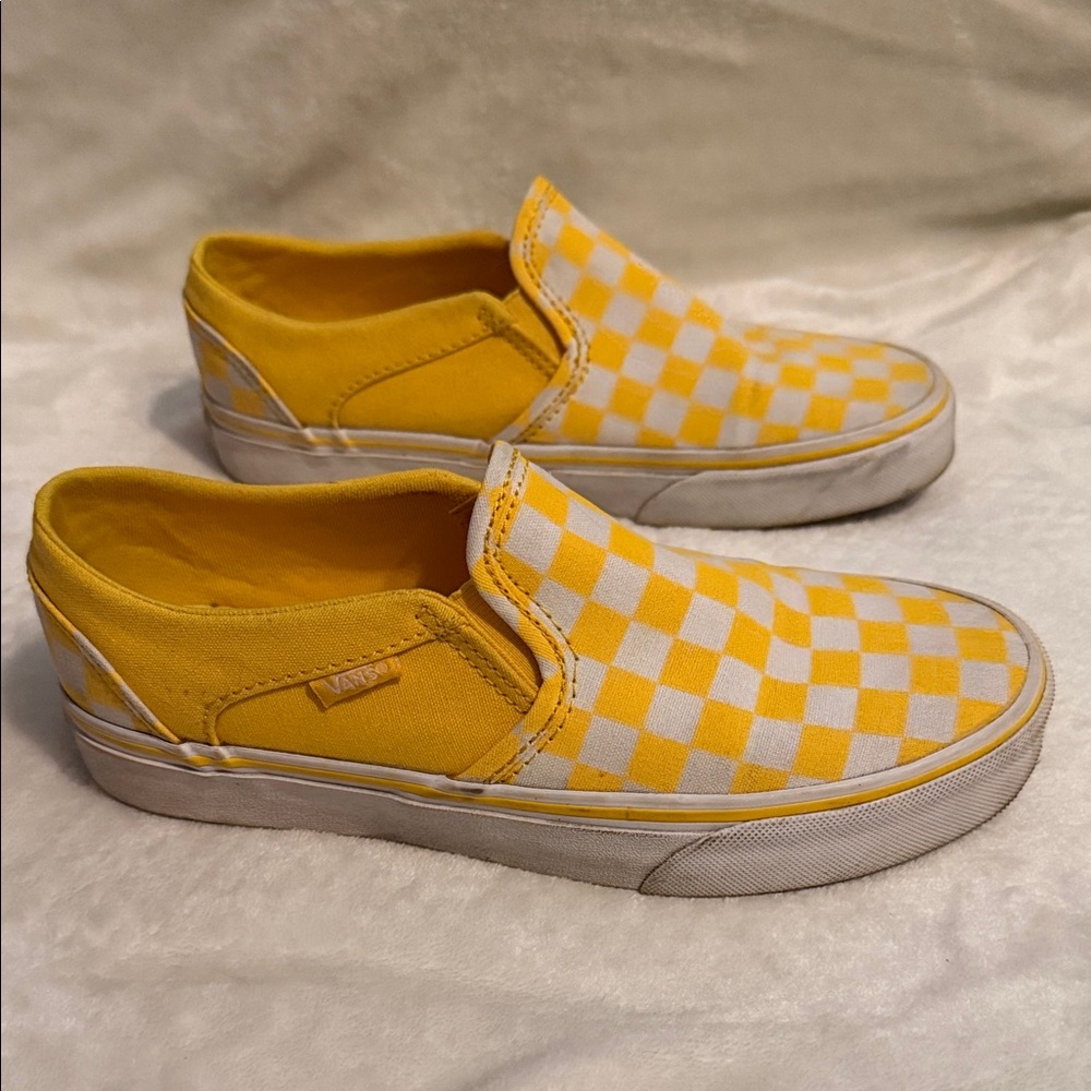Vans Yellow Checkered Slip-On Shoes